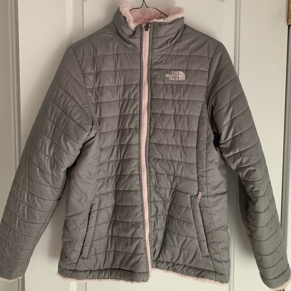 The North Face Gray and Pink Kids Puffer Jacket